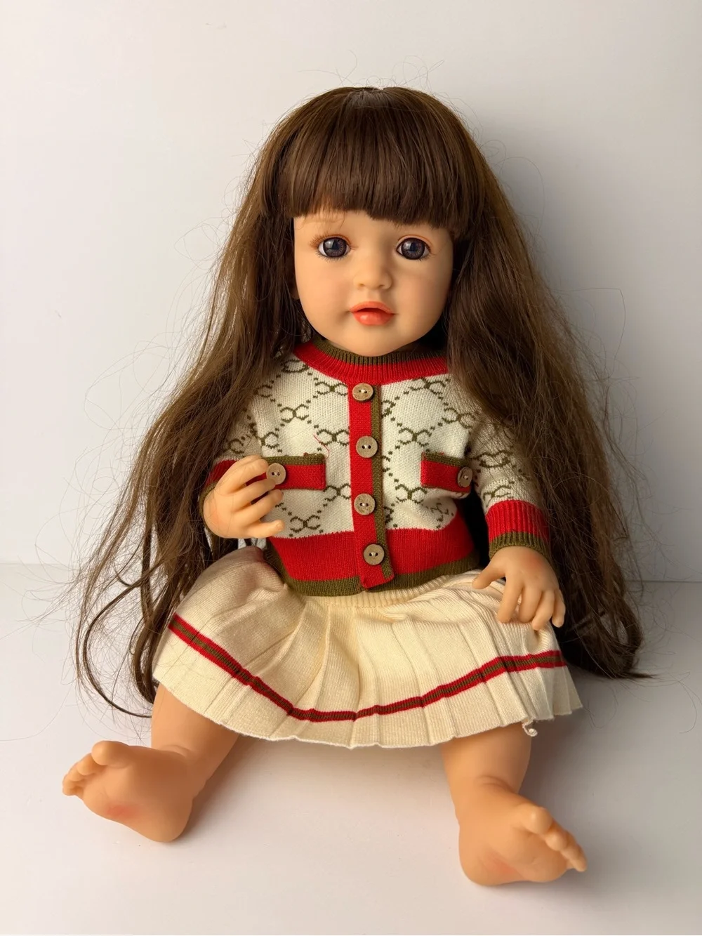 Lifelike Reborn Baby Girl Doll Long Brunette Hair Realistic